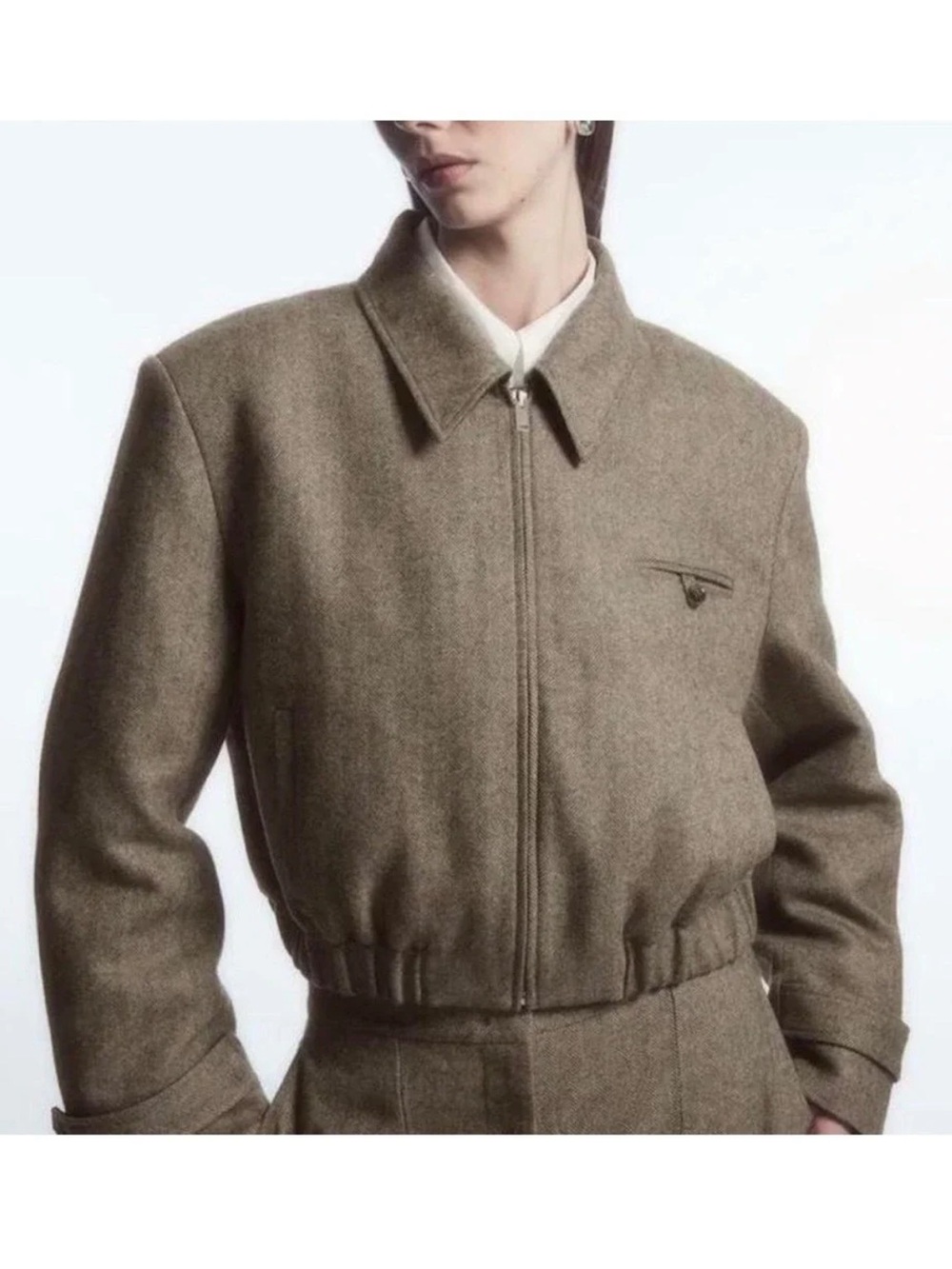 COS Herringbone Wool Blend Bomber Jacket + Trouser Set
